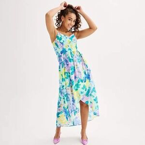 NWT Lily Rose Maxi Dress Floral High Faux Wrap Low Juniors XS Multicolor